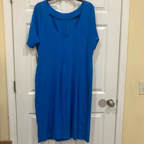 Eloquii Sz 24 NWT electric blue basic fitted stretch sheath twist front dress - Picture 5 of 10